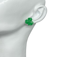 Green Shamrock Stud Earrings St Patrick's Day Clover Irish Lucky Small 0.5"