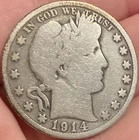 1914 50C Barber Silver Half Dollar Rare Key Date Good Detail Cleaned Coin