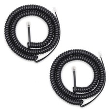2 Pack Black Telephone Handset Cord, 16FT Uncoiled, 2FT Coiled, RJ9, Landline