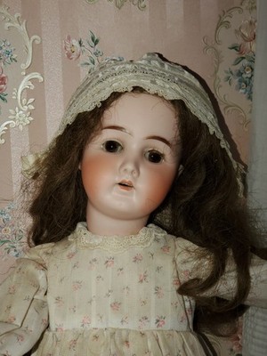 23'' Antique German Mystery Bisque Doll Marked B4 Sleep Eyes Original Wig Pretty!