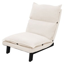 Chaise de sol beige housse en lin fauteuil relax dossier réglable 90° à 180°