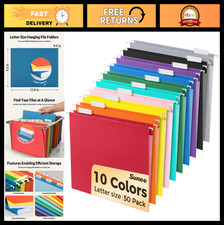 50 Pack Hanging File Folders - Letter Size, 1/5-Cut Tabs, Assorted Colors for Ho