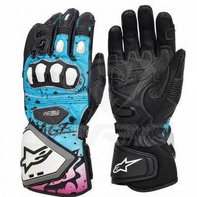 Alpinestars Motorbike Racing Gloves Leather Full Gauntlet Protection