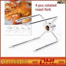 4x Spießgabel Grillspieß Rotisserie BBQ Braten Fleischklammer Eisen Galvanik DE