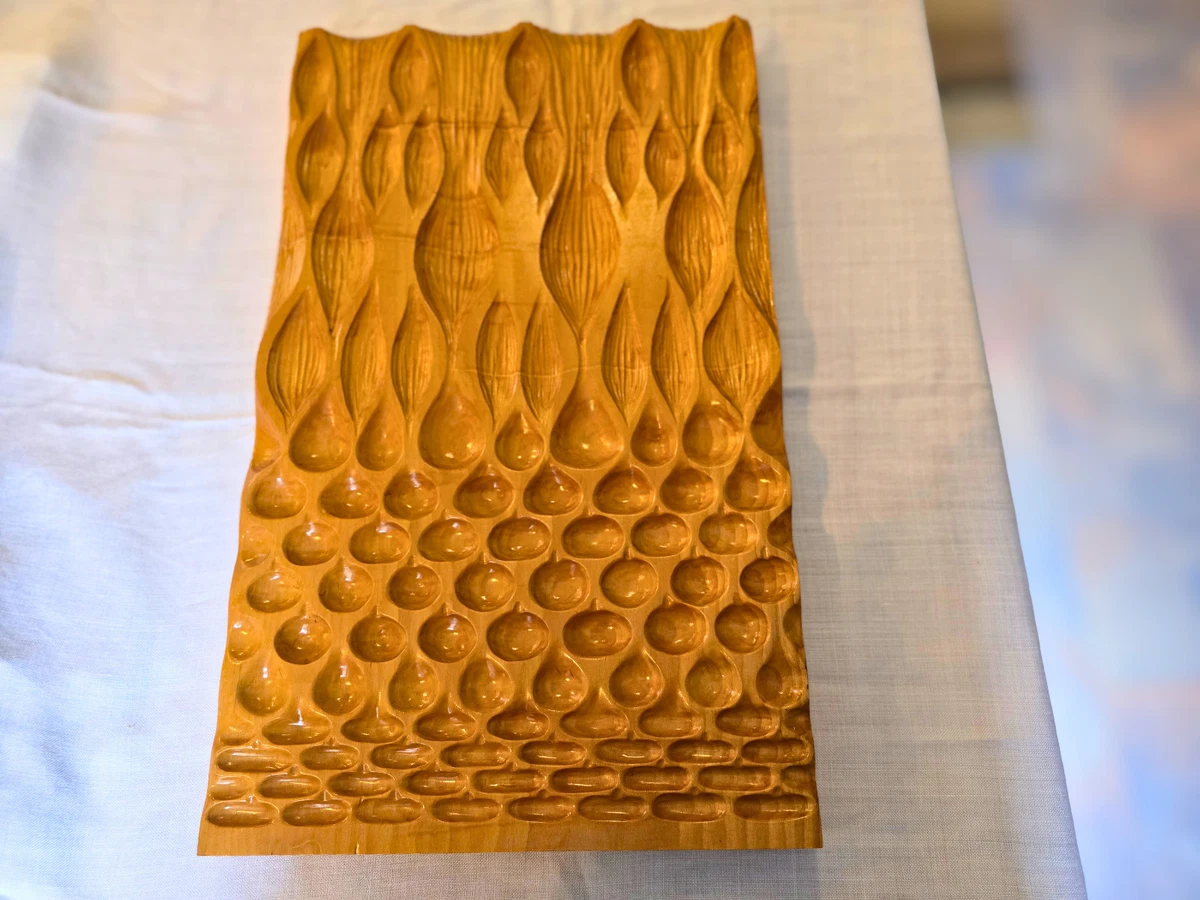 Vintage Mid Century Modern Cherry Wood Panel - Hand Carved Abstract Art