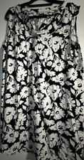 Amazon Essentials Black White Cotton Floral Sleeveless Shift Dress V-Neck XL