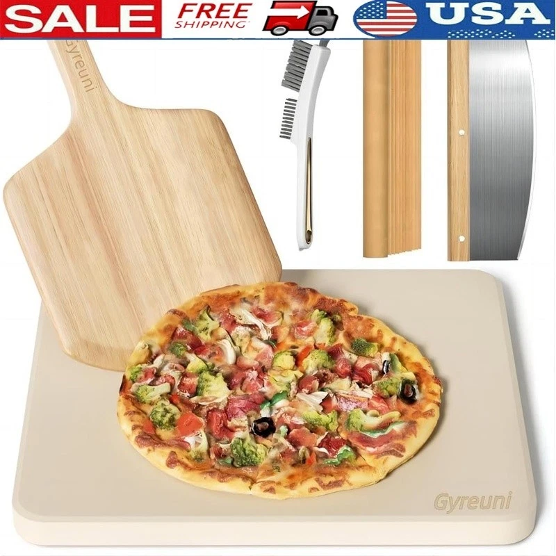 Large Pizza Stone Set Oak Paddle Pizza Cutter Brush 10 Parchment Papers New
Opens in a new window or