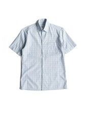 Yves Saint Laurent Plaid Button Down Short Sleeve Shirt Light Blue Casual S