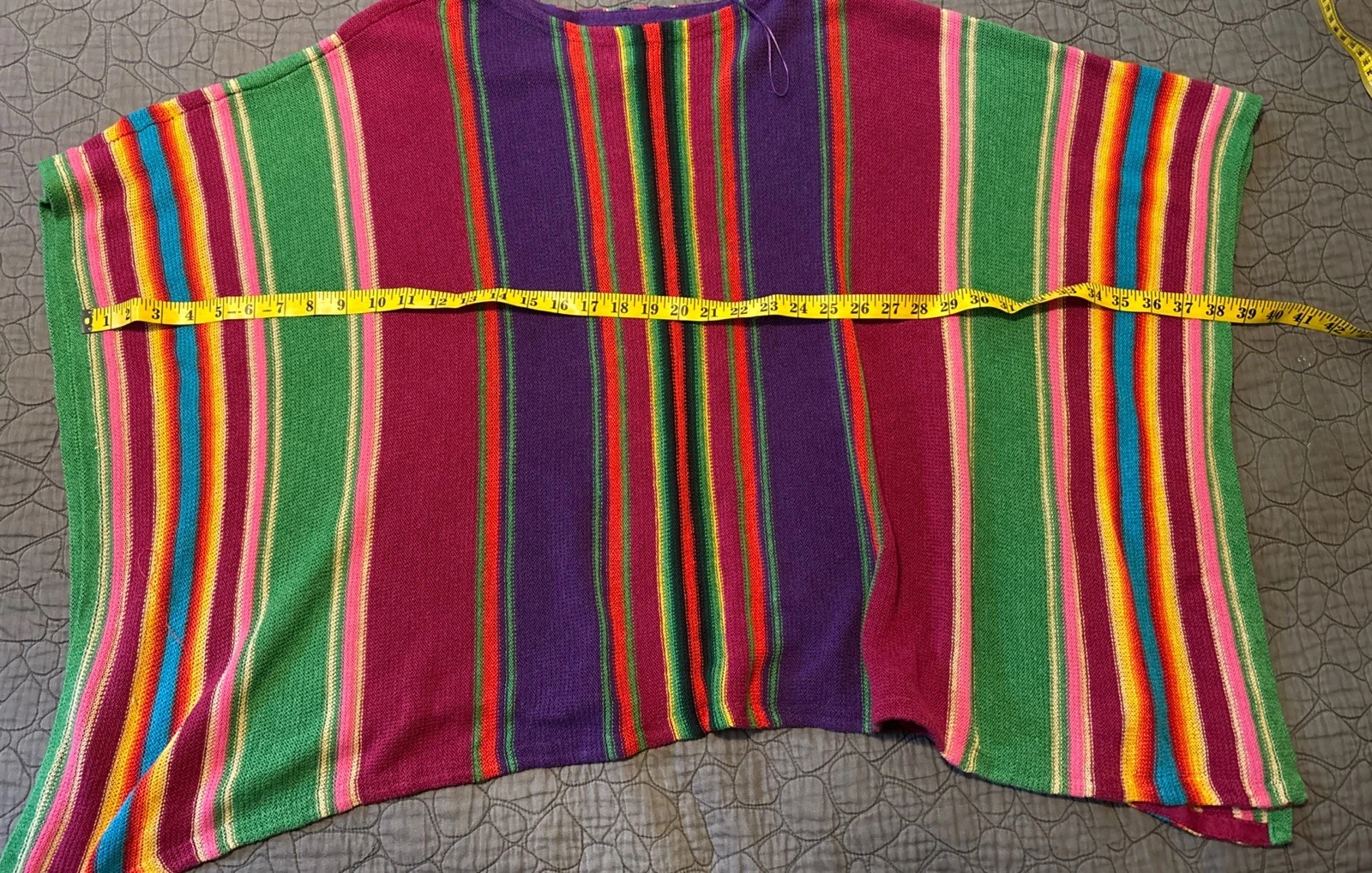 Lauren Ralph Lauren Linen Blend Poncho Sweater Southwestern Colorful Stripes S/M