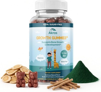 Akros Growth Gummies for Kids & Teens | Sugar-Free Calcium + Vitamin D3 & K2 ...