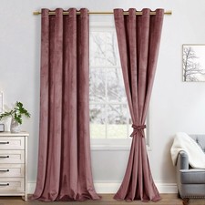 Blackout Velvet Curtain, Set of 2 Soft Opaque Curtains with Eyelets for...