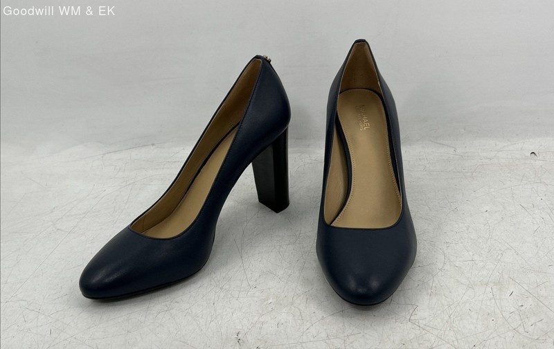 Michael Kors Navy Blue Leather Block Heel Round Toe Pumps Women's Size 8.5M
