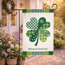 Bandiera da giardino personalizzata giorno di San Patrizio, trifoglio patchwork trifoglio decorazione giardino regalo