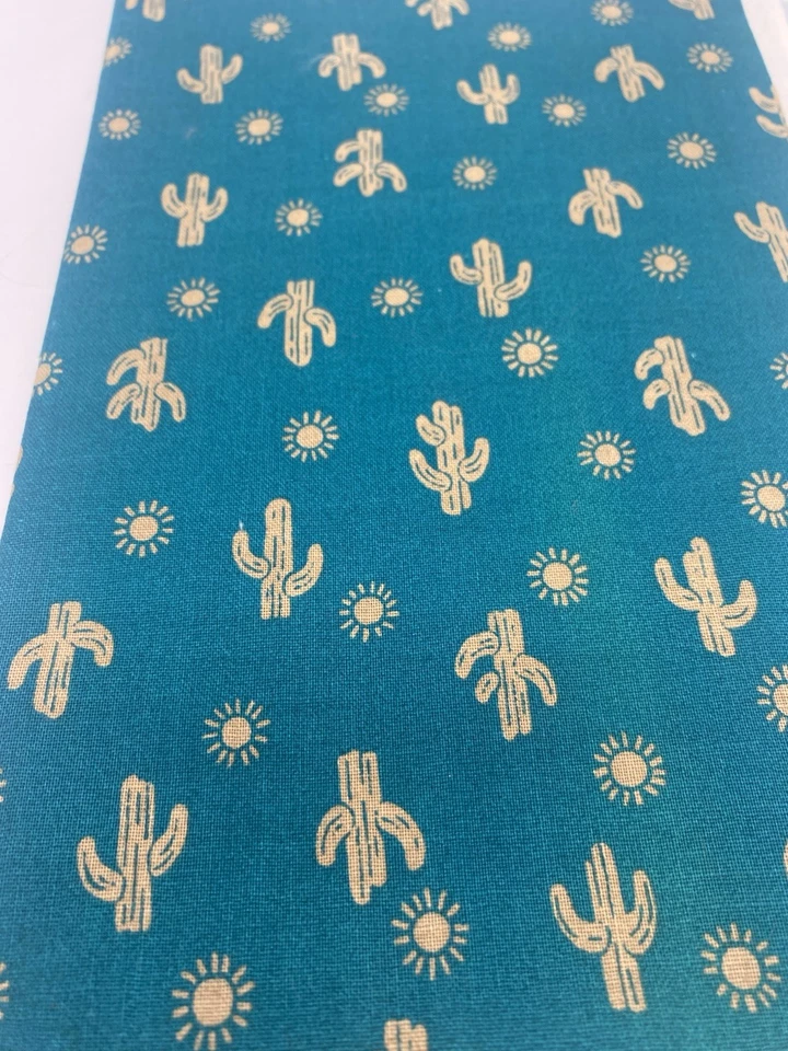 Cranston Print Works Fabric Cactus Sun Western Vintage Teal Blue Green 1.2 Yds - Image 3 of 4