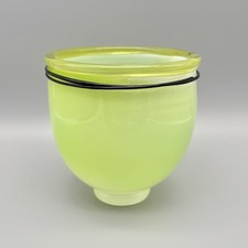 Hand Blown Art Glass Lime Green Cased Footed Black Banded 5.75" Vase Signed