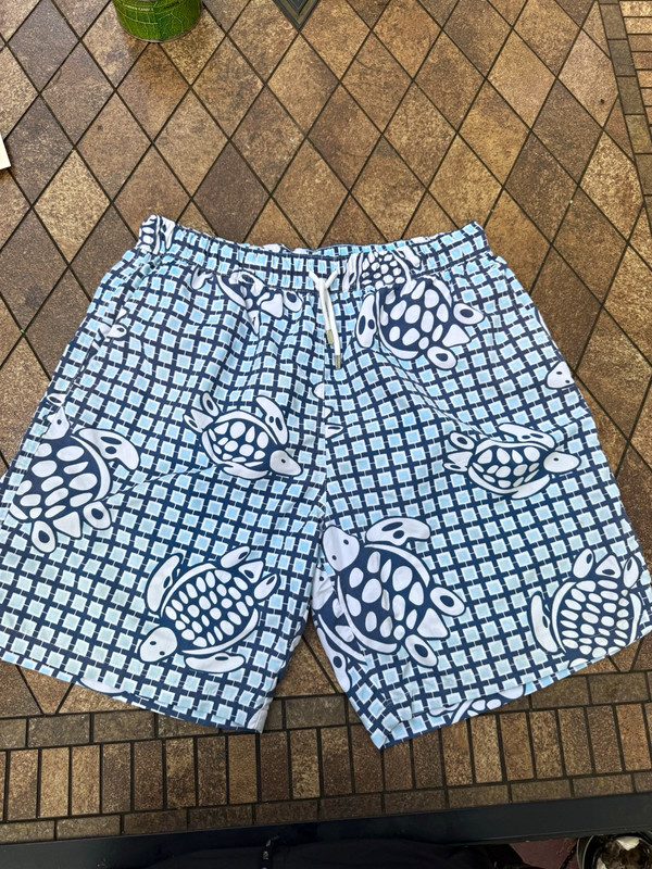 Peter Millar Men’s M Blue/White Geometric Turtle Swim Shorts Drawstring Pockets
