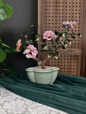 Vintage Chinese Glass "Jade" Bonsai Tree   Tree in Celadon Pot