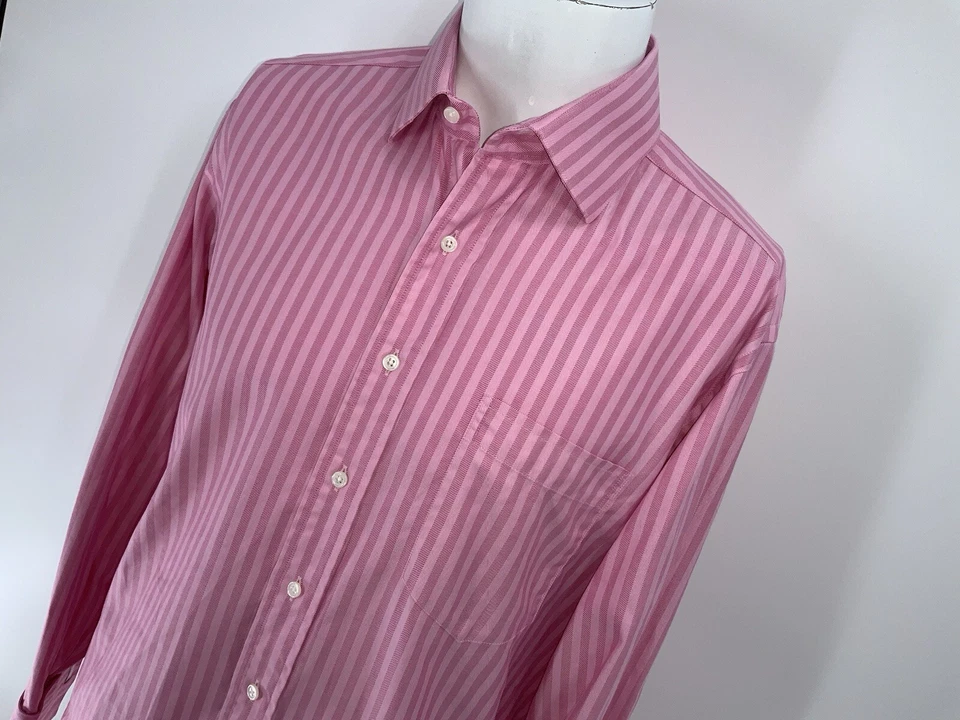 Savile Row French Cuff Dress Shirt 15.5 33 Pink Striped Cotton USA YGI X4-123 - Image 3 of 4