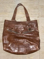 Dooney & Bourke Sara Brown Croc Embossed Leather Tote Hobo Shoulder Bag Large