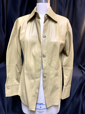 Vince Tan Beige Leather Sculpted Shirt Jacket Casual Size