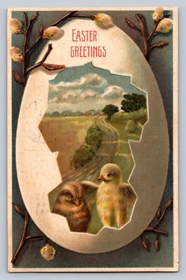c1910 Fantasy Surrealism Chicks Huge Egg Road  Easter P726