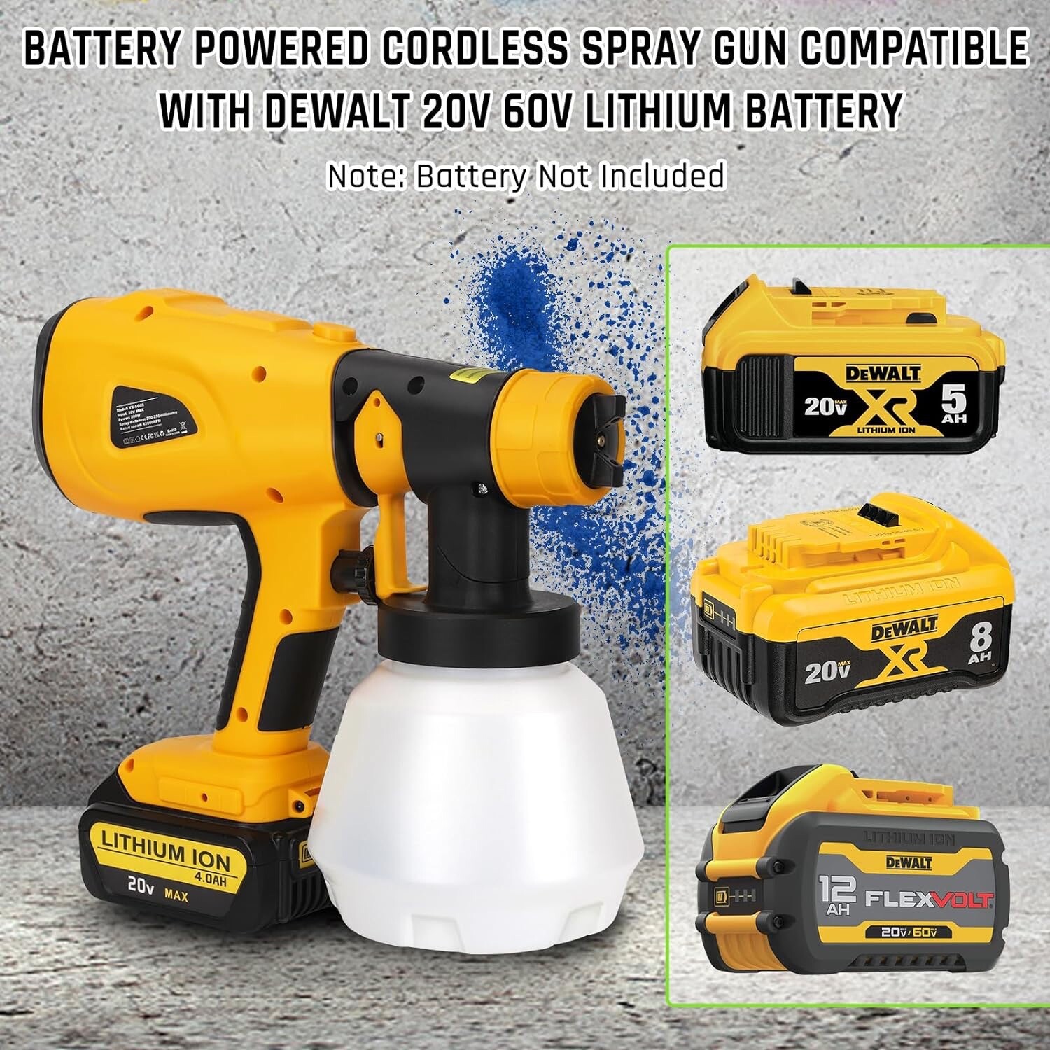 800ML Electric Spray Gun for Dewalt 20V Liion Battery Cordless Paint