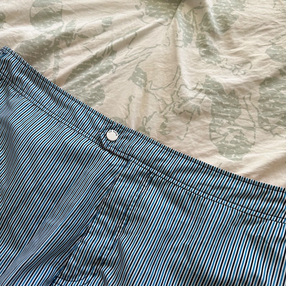 Ted Baker Blue White Pinstripe Swim Shorts 7 Lined Pockets - Image 3 of 4