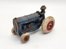 Rare 1920s Arcade 273L Blue Cast Iron Tractor Toy w Driver, Rubber Balloon Tires