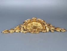 Antique French Gilded Bronze Furniture Pediment Decoration, Shell, Laurel Leaves