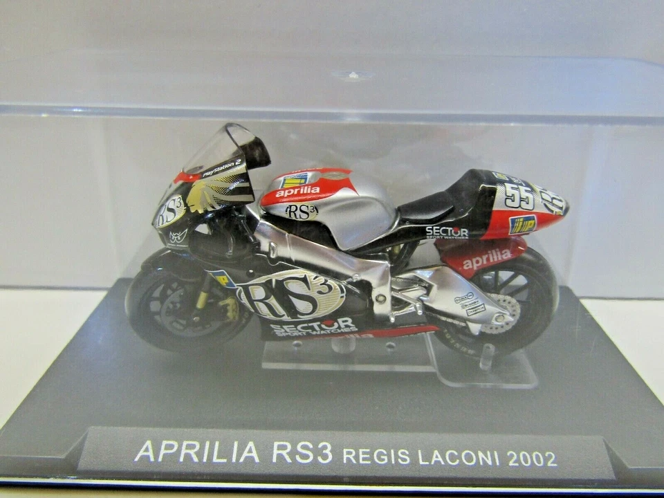 IXO 1:24 Scale Diecast Model Aprilia RS3 Regis Laconi 2002 # 55 in Display Case - Image 2 of 4