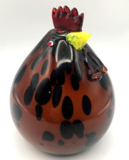 Art Glass Speckled Hen Murano Style Chubby Chicken Rooster Leopard Pattern 8.5"