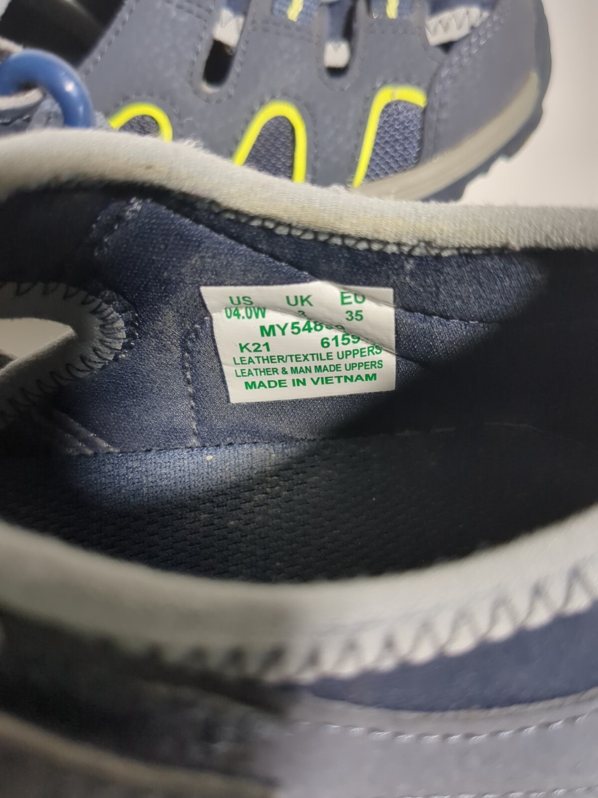 Sandali in pelle da escursionista Merrell Boy's Navy Lime Hydro H2O taglia 4 0 W usati