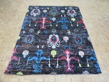 8'1 x 10'10 Hand Knotted Chocolate Brown Sari Silk Ikat Oriental Rug G8024