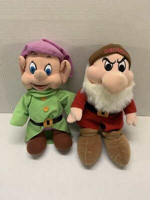 Disney Snow White & The Seven Dwarfs 12'' Plush Lot Dopey & Grumpy 90 s