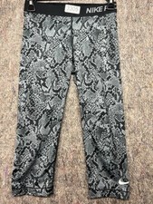 Nike Pro womens Leggings Cropped Black Gray Snake print Small
