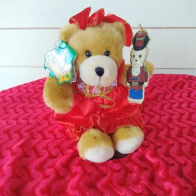 Christmas Nutcracker Bear Plush CE Gibson Greetings Red Gold Dress 12  Bow