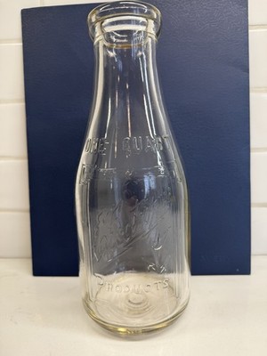 TREQ Electropure Products CLEAR MILK BOTTLE Lightning Bolt Script Quart Size EUC