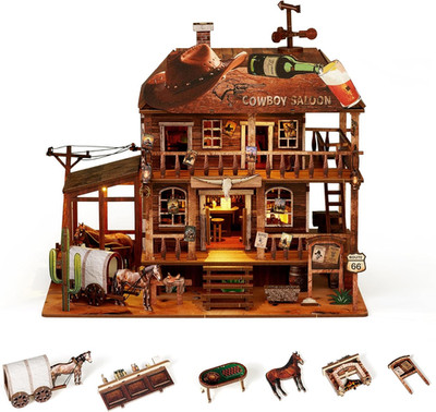 Book Nook Kit   3D Wooden Puzzle with Interactive LED Lights, DIY Miniature Deco