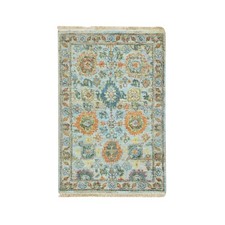2'x3' Light Blue Sultanabad Reimagined Hand Knotted Wool Zero Pile Mat Rug 75822