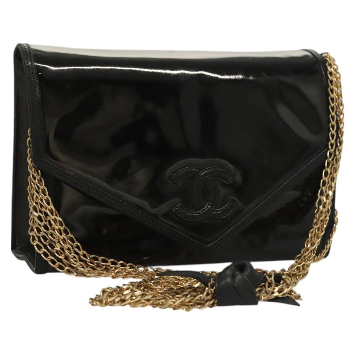 CHANEL Chain Shoulder Bag Enamel Black Gold CC Auth bs27175 | eBay