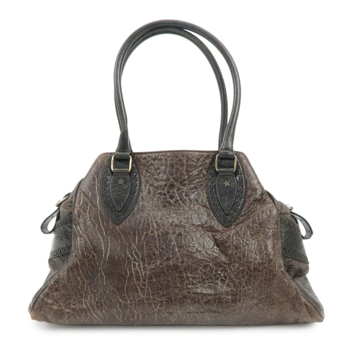 FENDI Etnico Leather Tote Bag Shoulder Bag Hand Bag Brown 8BN162