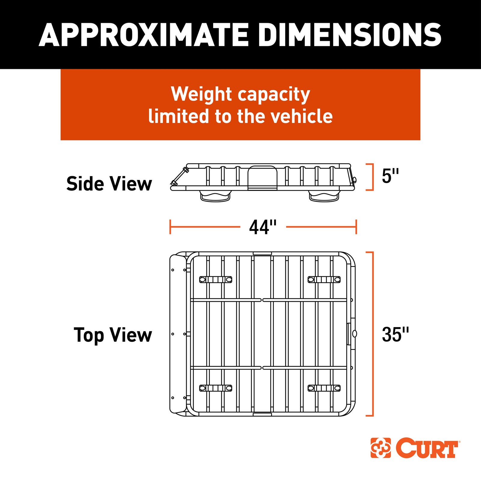 CURT Roof Racks Cargo Basket Carrier 150 LBS Capacity 44"x35"x5" for Trucks