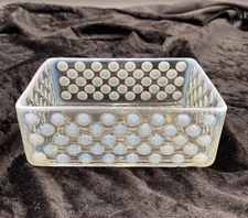 Vtg. MCM Anchor Hocking Cigarette Box, Moonstone Clear Opalescent, Trinket Tray