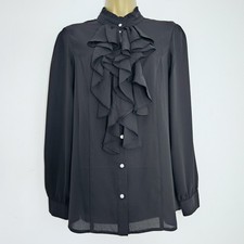 NEW Ex Dorothy Perkins 8-22 Ruffle Front Silver Buttons Black Chiffon Blouse Top