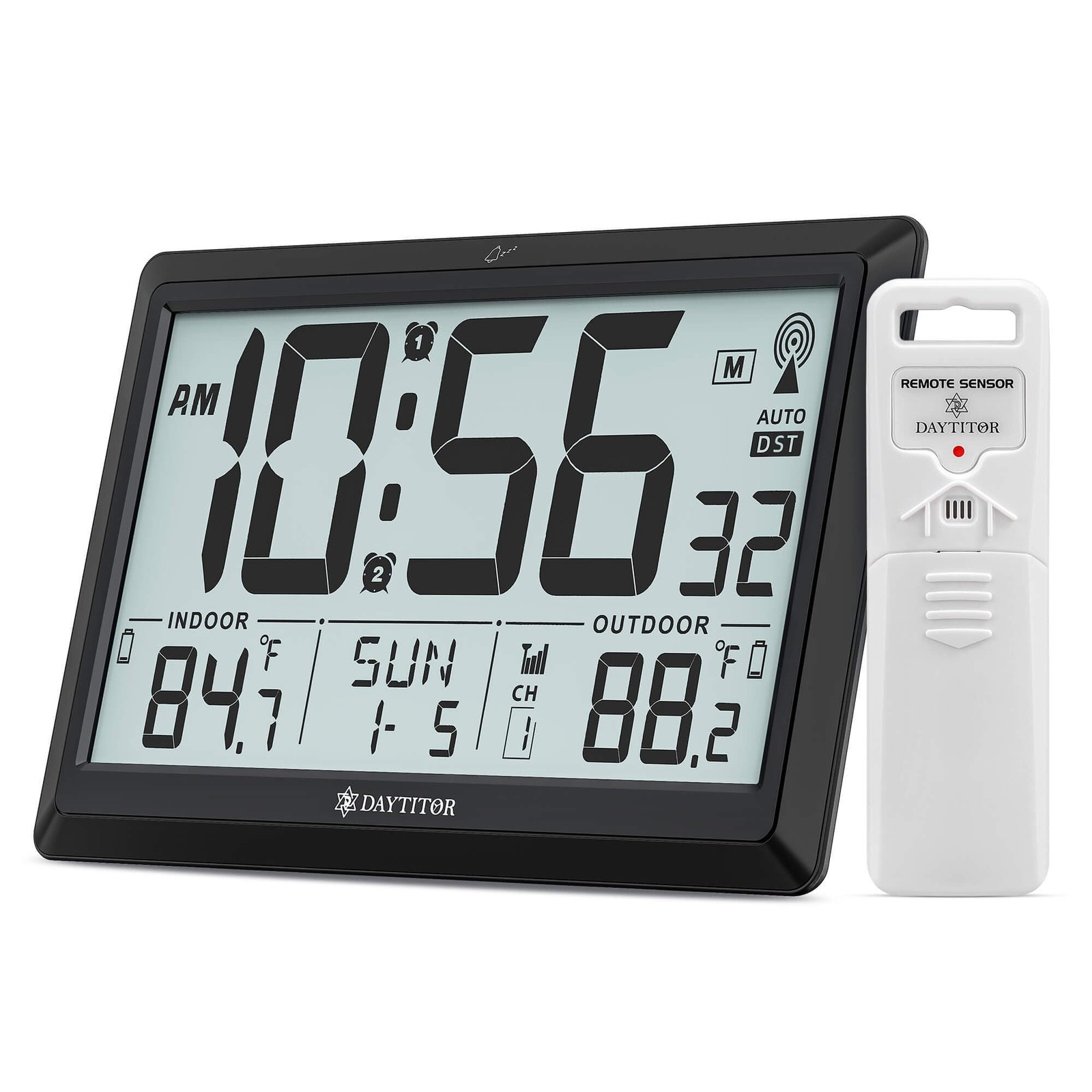 Atomic Clock with Indoor Outdoor Temp Display Auto Digital Timekeeping
