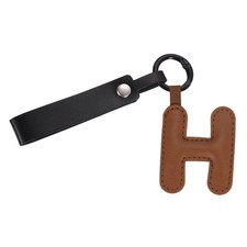 Initial Letter Keychain PU Leather Letter-H Key Chains for Women Brown