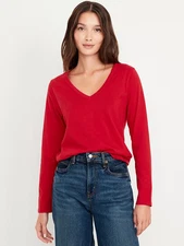 NWT Old Navy EveryWear V-Neck Long-Sleeve T-Shirt Tee Shirt Robbie Red Women M