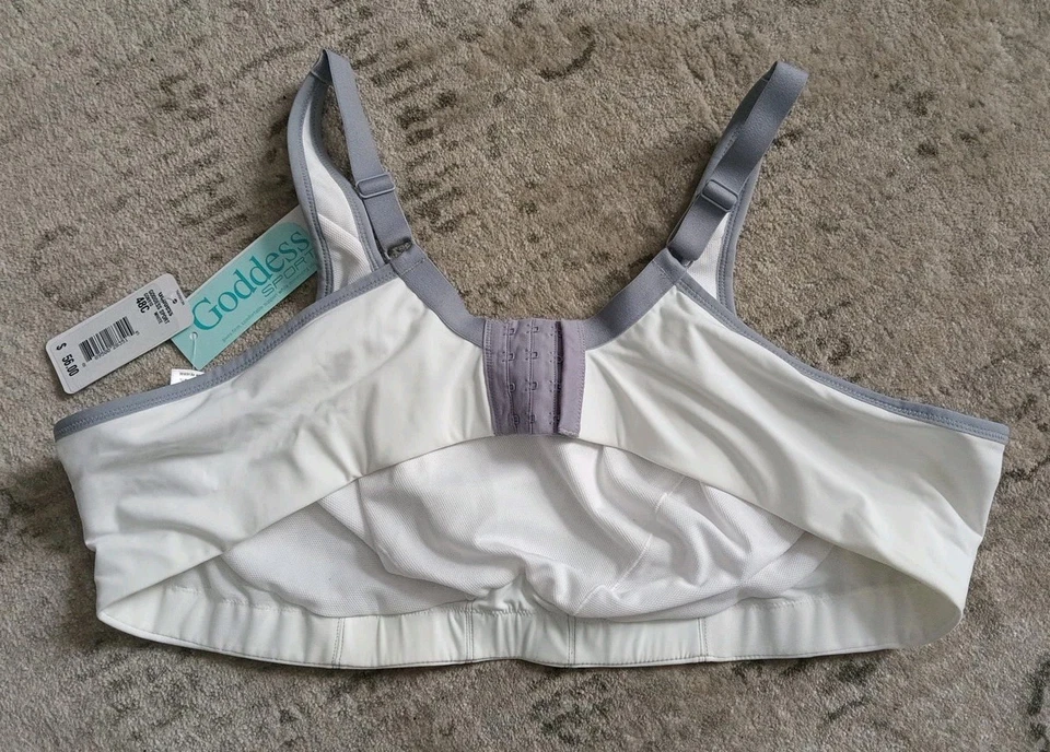 GODDESS SPORTS WHITE/ GREY TRIM SOFT CUP / WIRE FREE SPORTS BRA SIZE 48C - Image 2 of 4