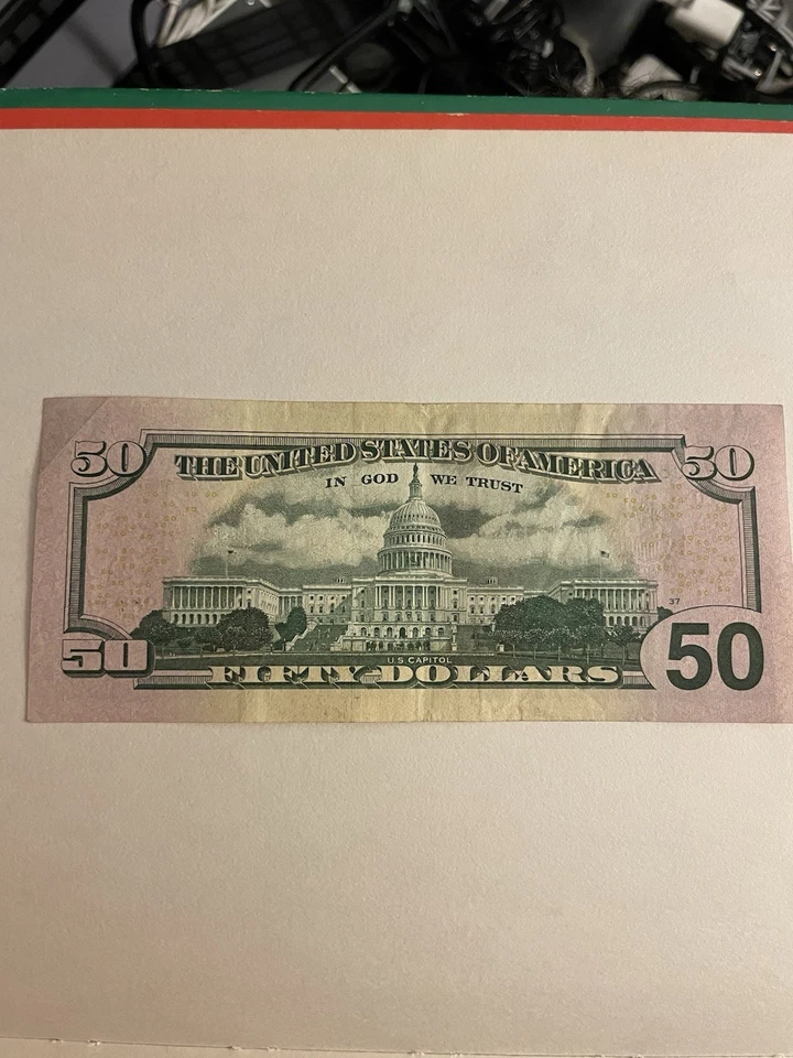 MISALIGNED OFF CENTERED ERROR 50 DOLLAR SERIES 2017 A US BILL - Image 2 of 2