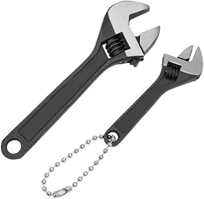 Mini Adjustable Wrench 4 Inch and 2.5 Inch, Black Spanner with Chain Hand Knurl